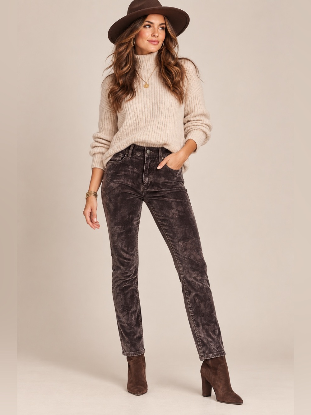 Free People Velvet-Feel Pants – Chocolate Brown/Aubergine – Size 28